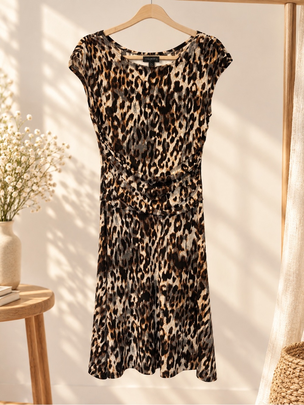 En Focus Studio Leopard Print Ruched Midi Dress Size 8 Fierce Chic